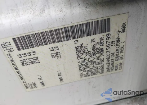 2012 Nissan Altima 2.5 S z USA, uszkodzony, nr VIN 1N4AL2AP8CC256799